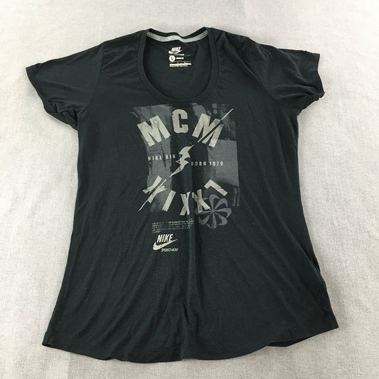 Nike Womens T-Shirt Size L Black Logo Short Sleeve Round Neck Top