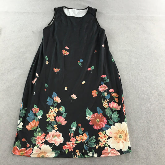 Denater Shift Dress Size 2XL Black Floral Sleeveless Knee Length