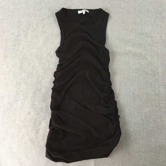 Miss Shop Womens Ruched Mini Dress Size S Black Bodycon Sleeveless Knit