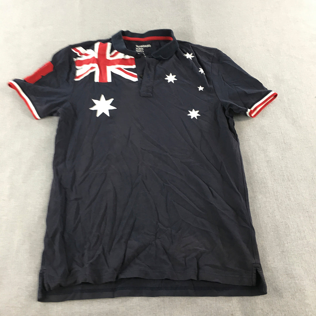 Giordano Mens Polo Shirt Size L Navy Blue Australia Flag Rugby Tapered Fit