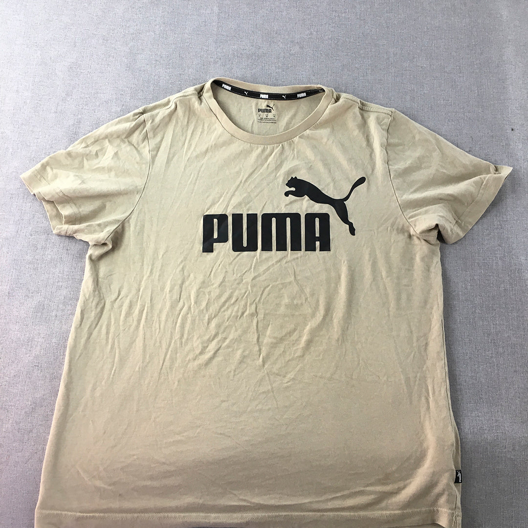 Puma Mens T-Shirt Size M Brown Big Logo Crew Neck Short Sleeve Tee