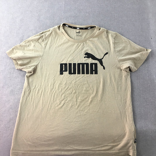 Puma Mens T-Shirt Size M Brown Big Logo Crew Neck Short Sleeve Tee