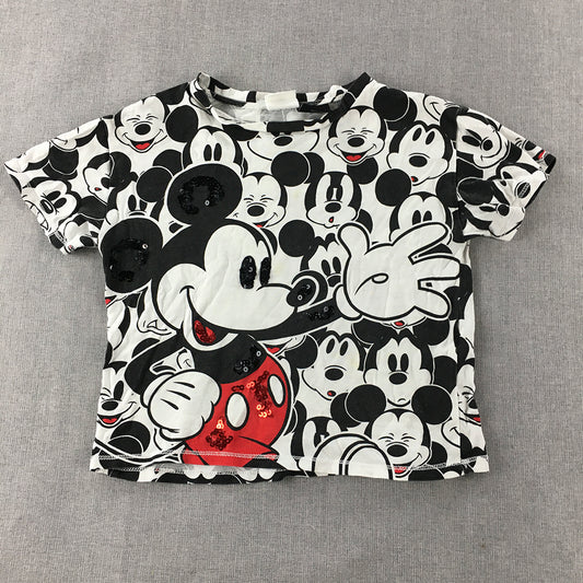 Disney Mickey Mouse Kids Girls T-Shirt Size 6 White Black Sequin Zara