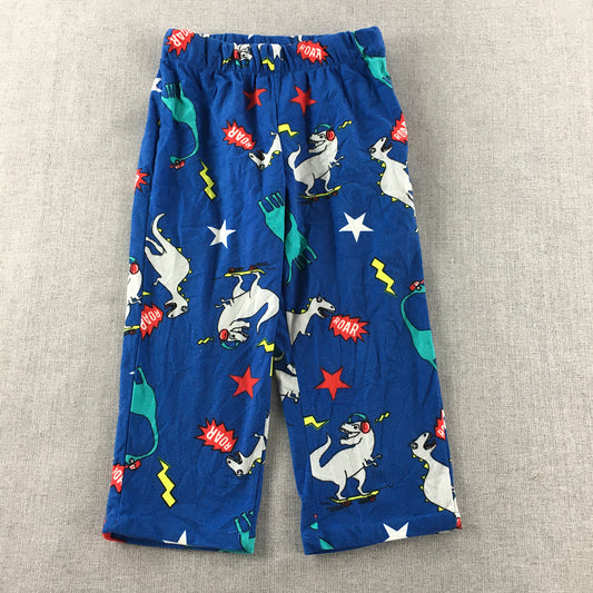 For Kids Pajama Pants Size 2 Blue Dinosaur Pattern Sleepwear Elastic Waist