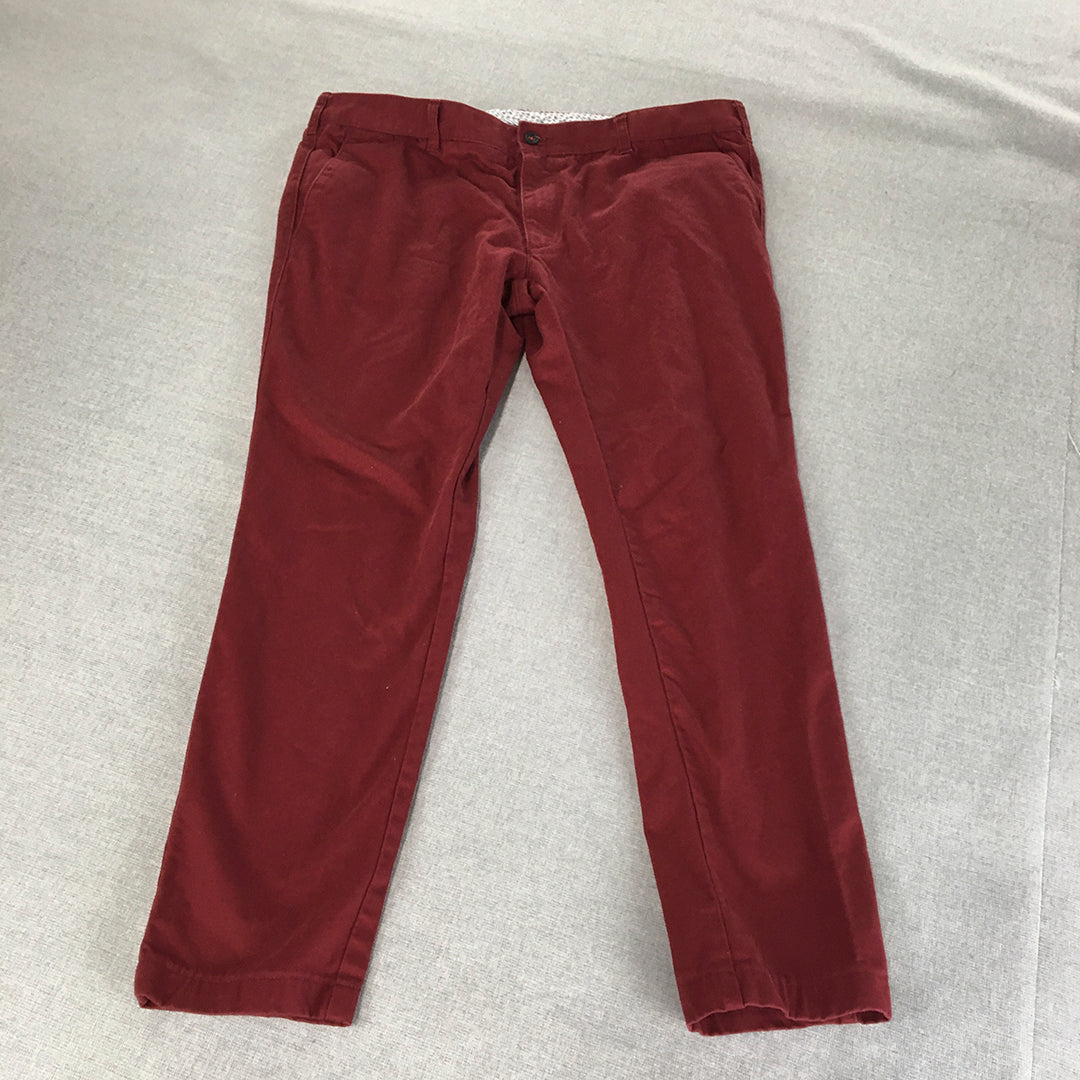 Louis Philippe Mens Chino Pants Size 38 (W38 x L28) Red Slim Straight Trousers