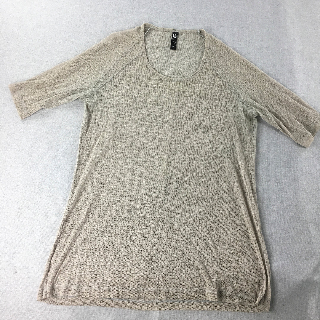 Taking Shape Womens Knit T-Shirt Size XL Grey 3/4 Length Sleeves Top