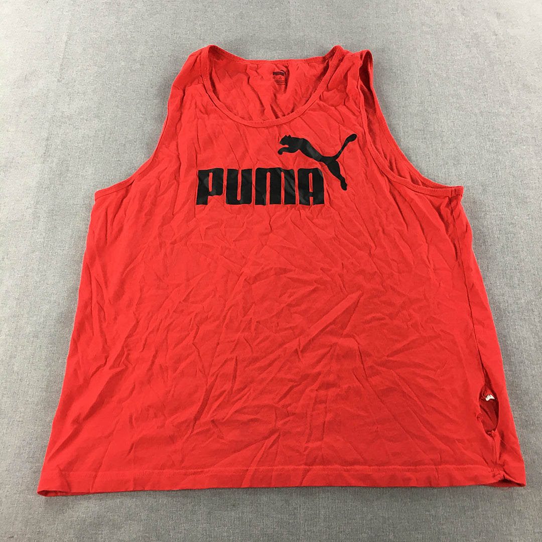 Puma Mens Tank Top Size 2XL Red Logo Sleeveless Shirt