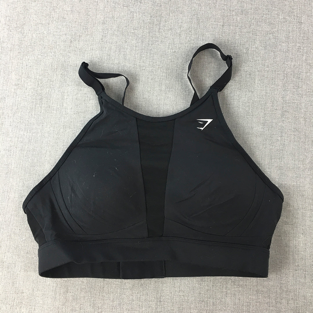 Gymshark Womens Sports Bra Size M Black Logo Sleeveless Cropped Top Gym