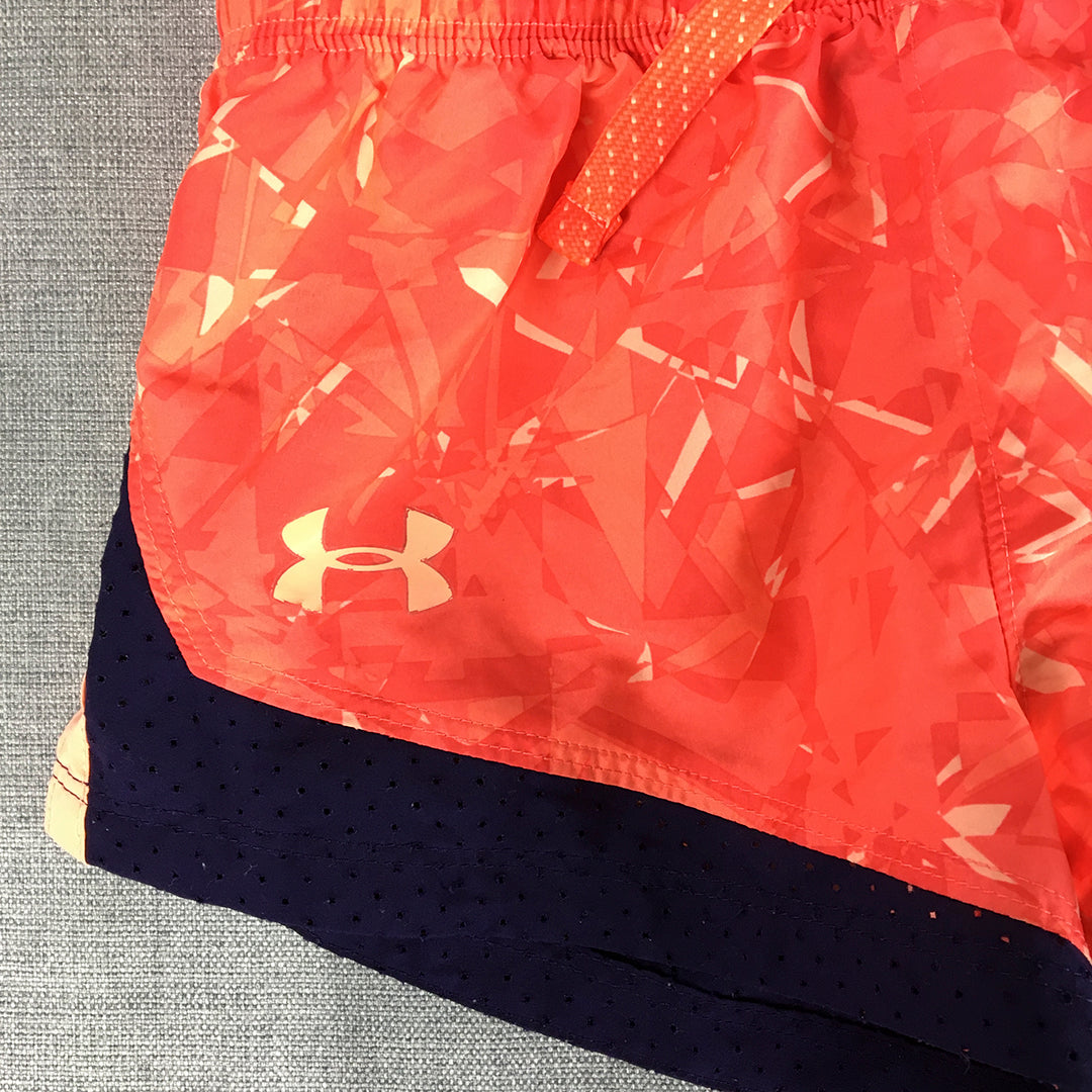 Under Armour Kids Girls Shorts Youth Size XS Red Blue Logo Drawstring