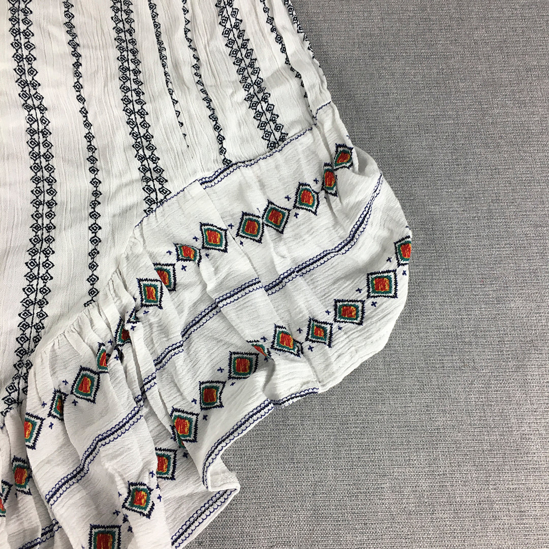 Valleygirl Womens Maxi Skirt Size 8 White Aztec Navajo Elastic Waist A-Line