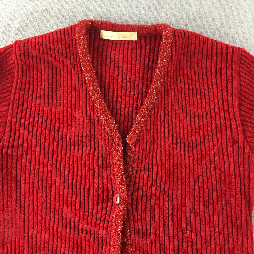 Modern Fashions Womens Cardigan Size S Red Button Up Knit