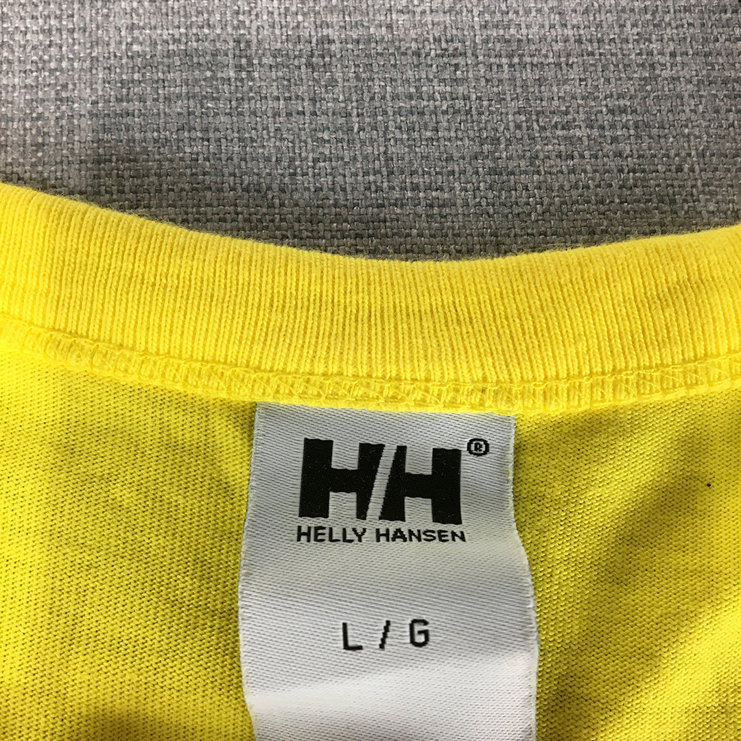 Helly Hansen Mens T-Shirt Size L Yellow Big Logo Crew Neck Short Sleeve Tee