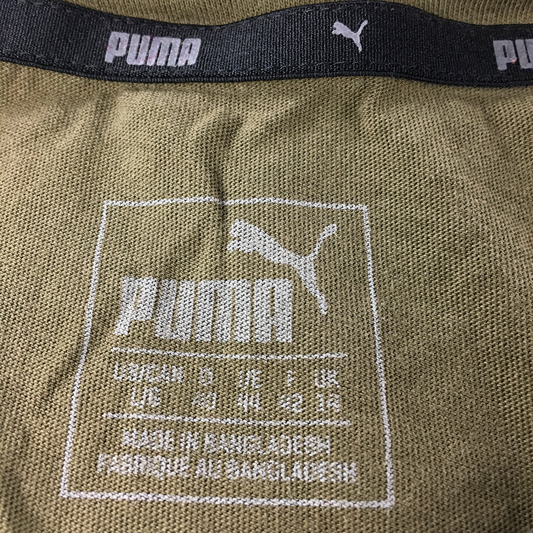 Puma Womens T-Shirt Size L Khaki Green Logo Crew Neck Short Sleeve Top