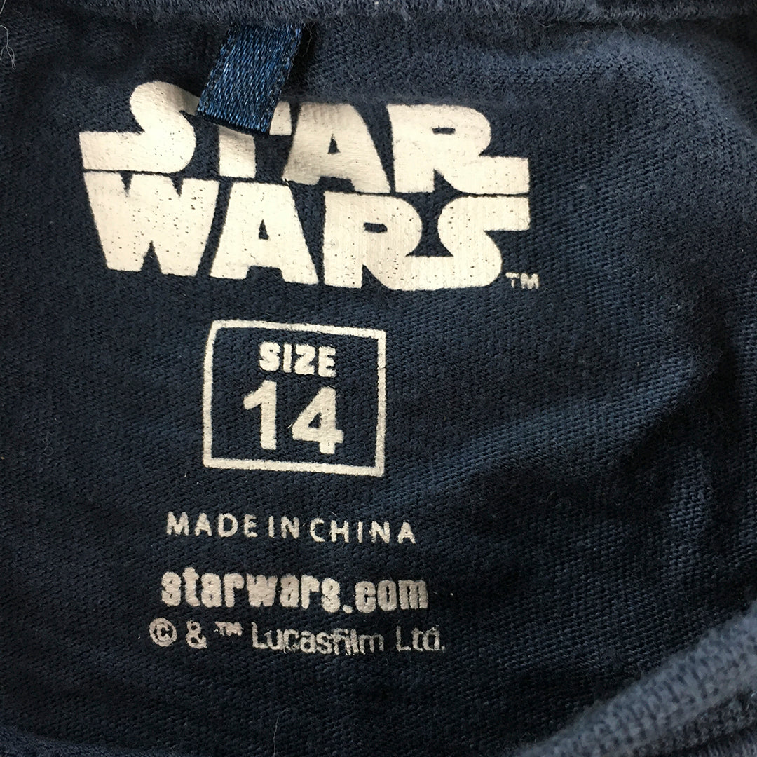 Star Wars Kids Boys T-Shirt Size 14 Blue Logo Short Sleeve Top