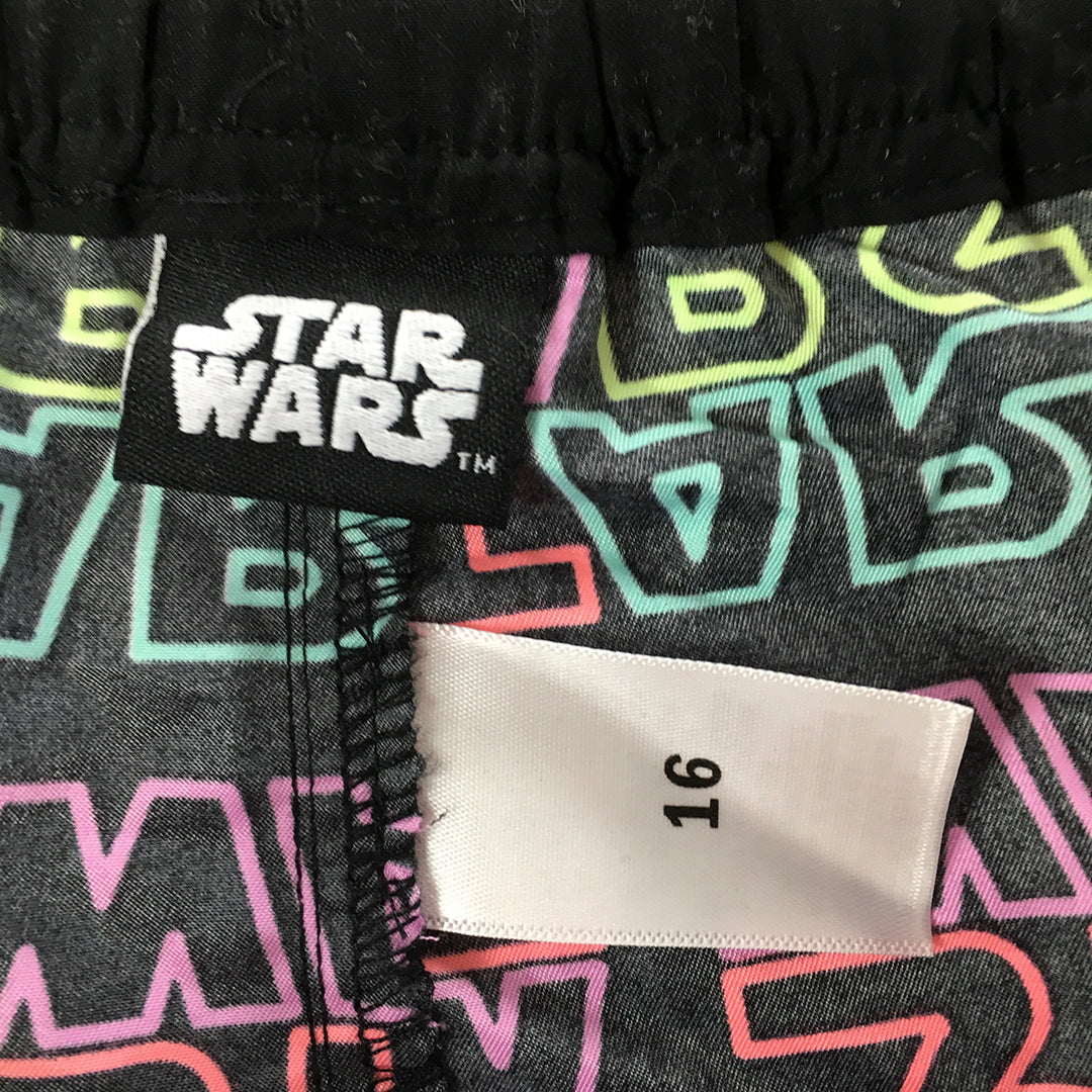 Star Wars Kids Girls Shorts Size 16 Black Logo Drawstring Elastic Waist