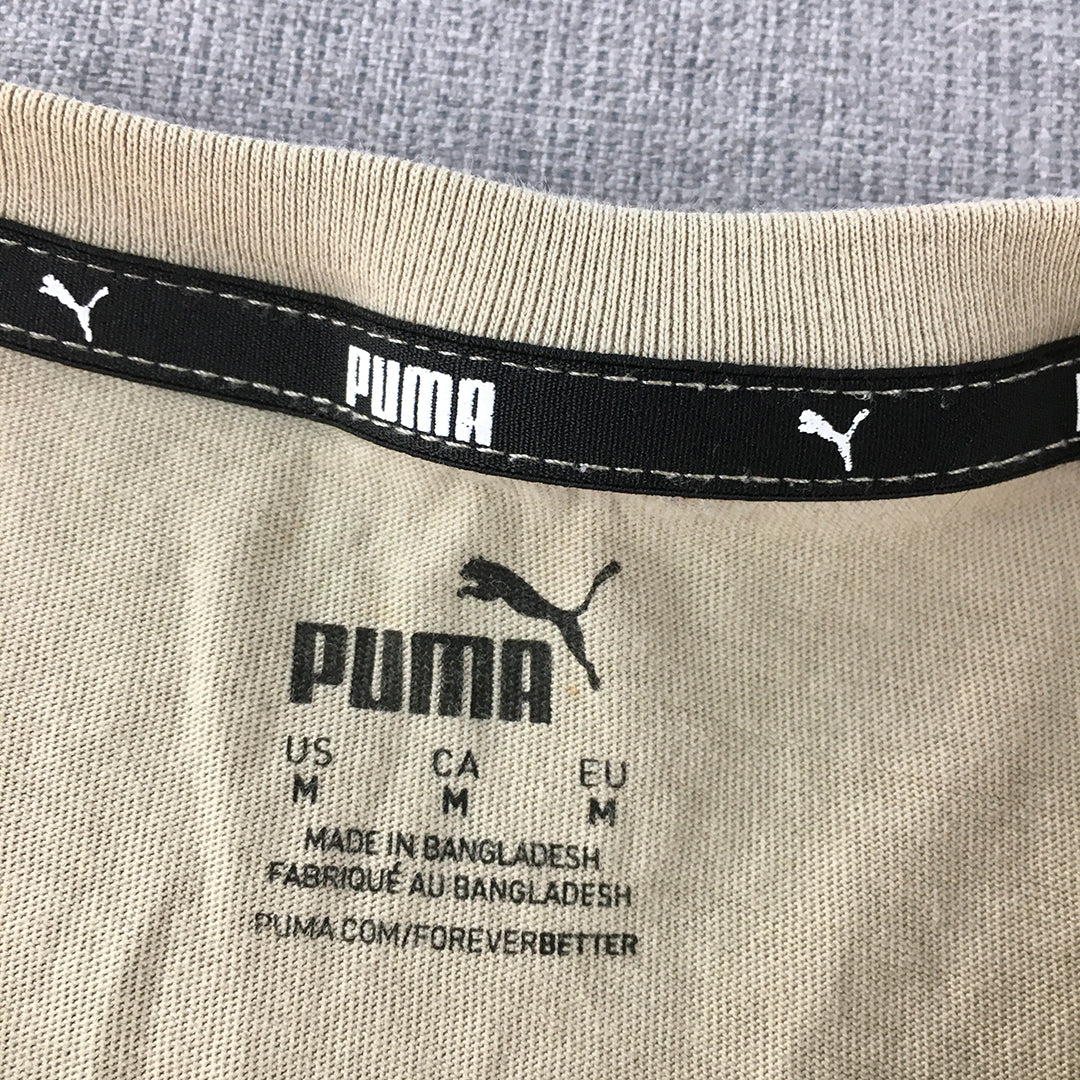 Puma Mens T-Shirt Size M Brown Big Logo Crew Neck Short Sleeve Tee