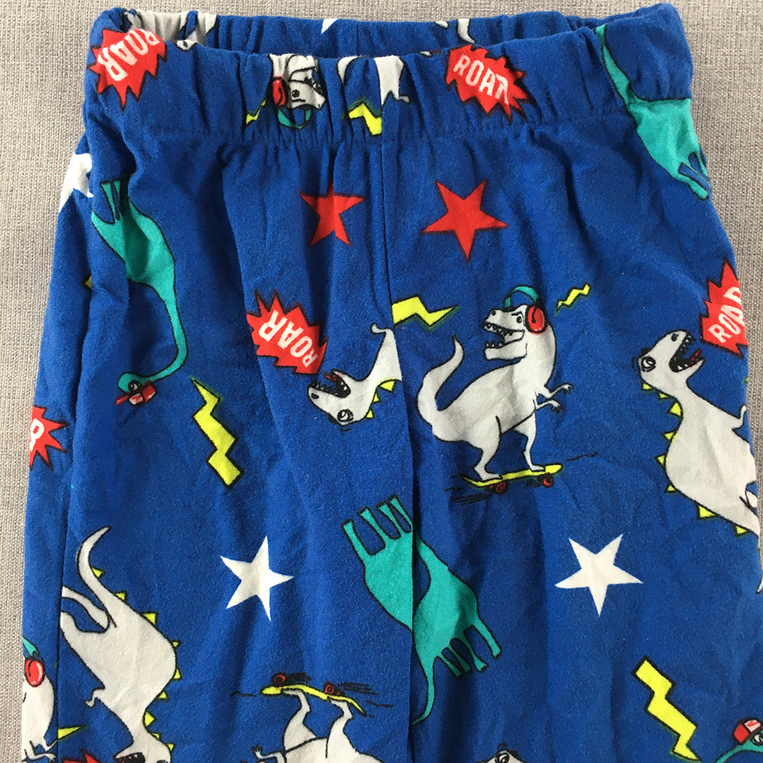 For Kids Pajama Pants Size 2 Blue Dinosaur Pattern Sleepwear Elastic Waist