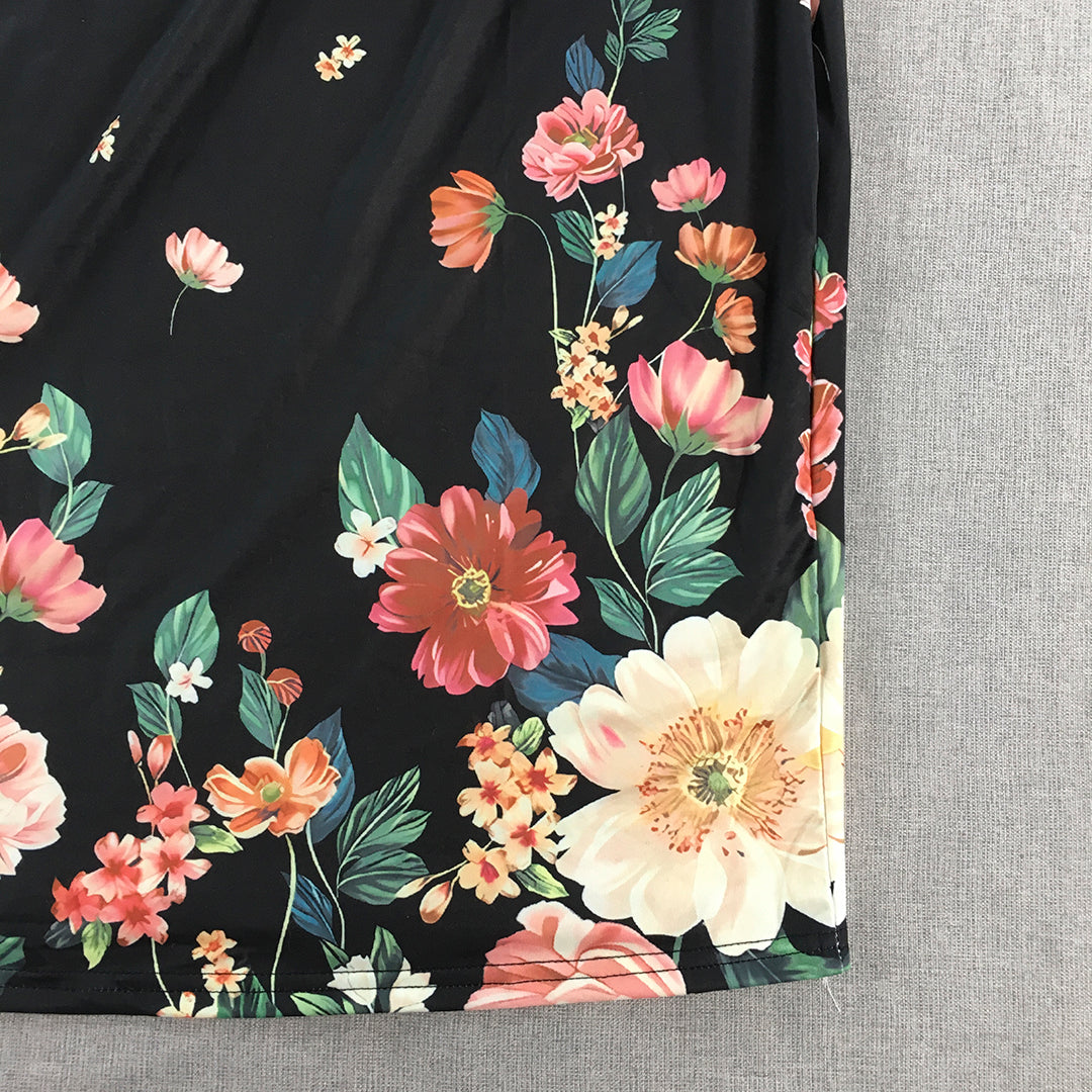 Denater Shift Dress Size 2XL Black Floral Sleeveless Knee Length