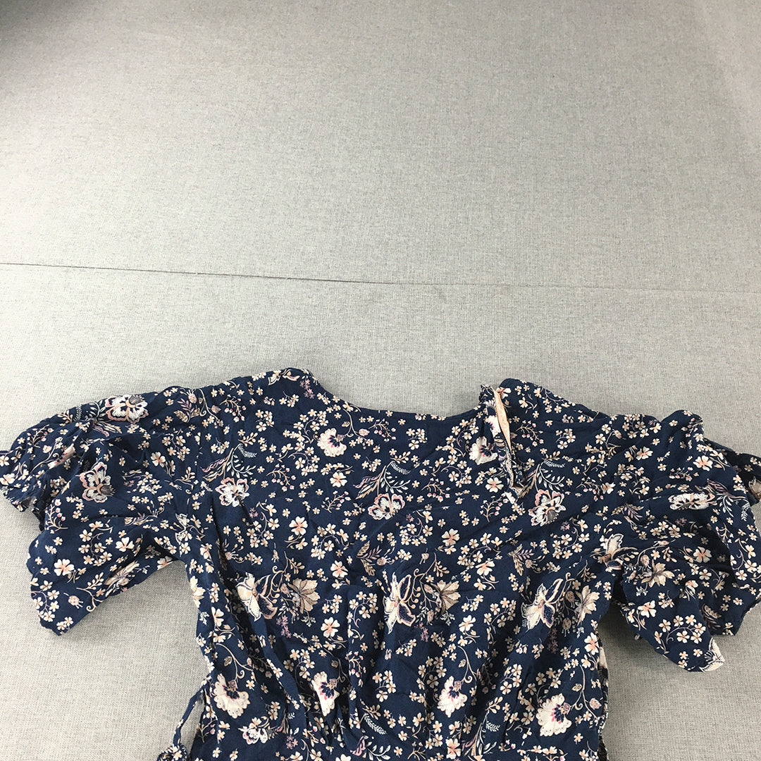 My Girl Womens Dress Size 8 Blue Fit & Flare Midi Short Sleeve Floral