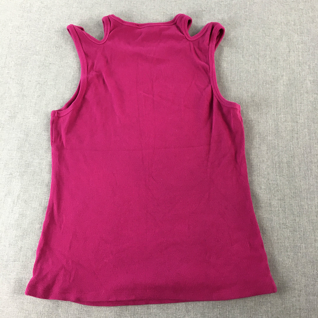 Witchery Womens Top Size XL Hot Pink Cold Shoulder Sleeveless Knit