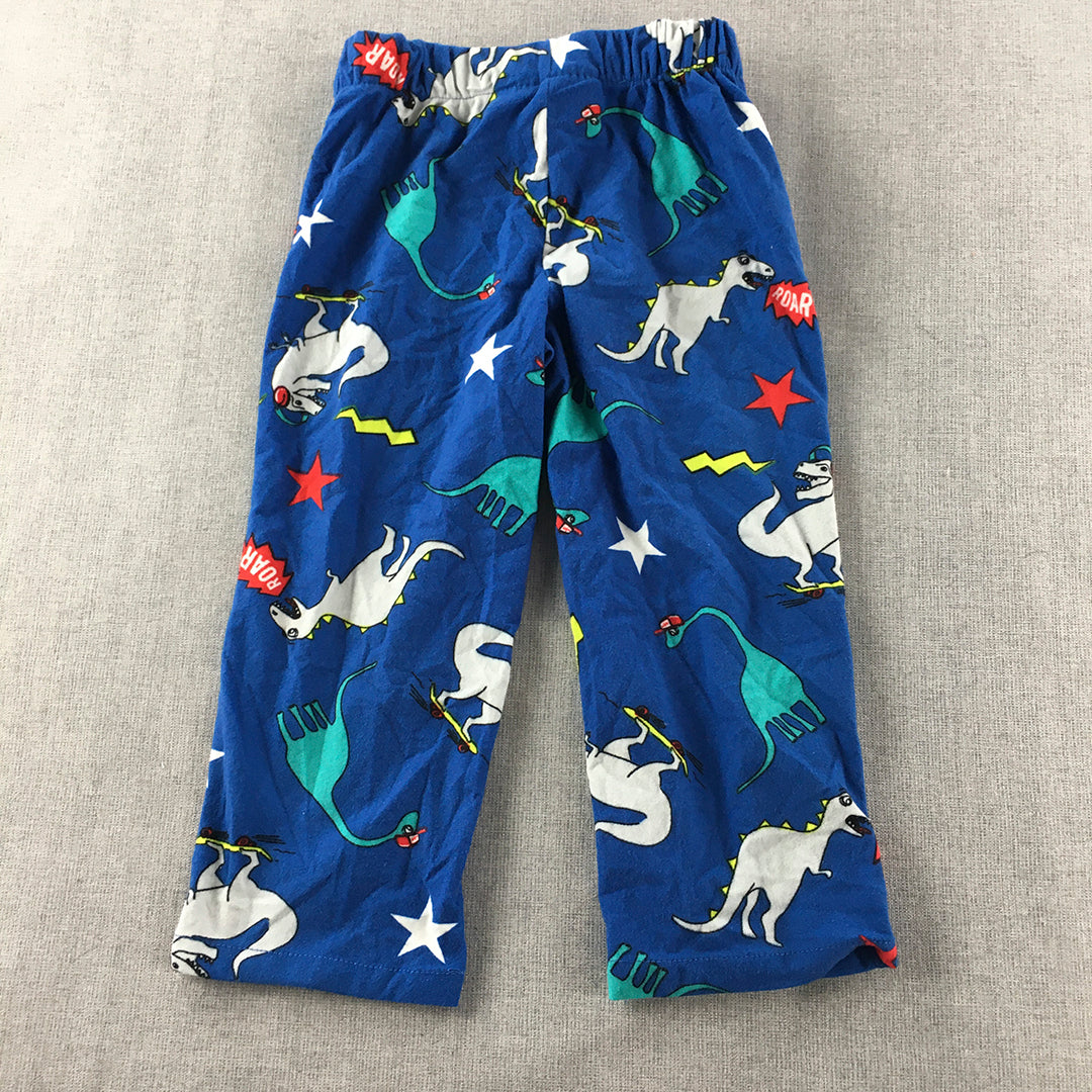 For Kids Pajama Pants Size 2 Blue Dinosaur Pattern Sleepwear Elastic Waist