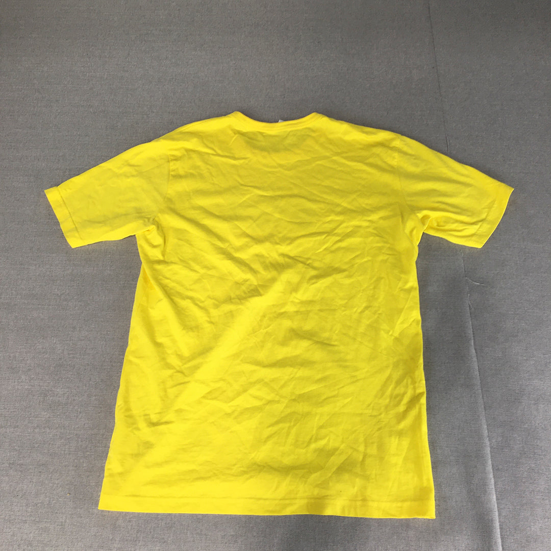 Helly Hansen Mens T-Shirt Size L Yellow Big Logo Crew Neck Short Sleeve Tee