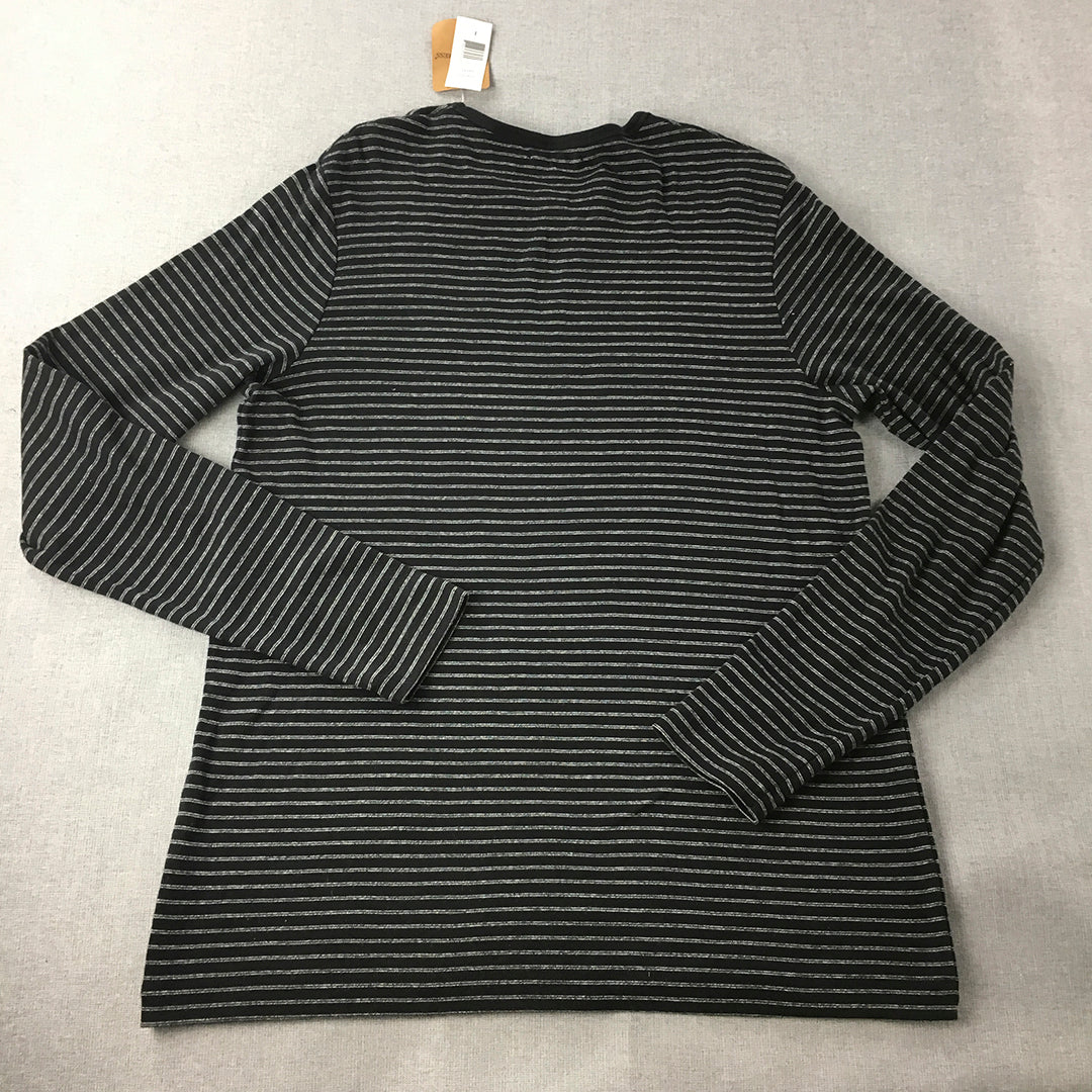 NEW Rough Dress Mens Knit Sweater Size L Black Striped Crew Neck Jumper