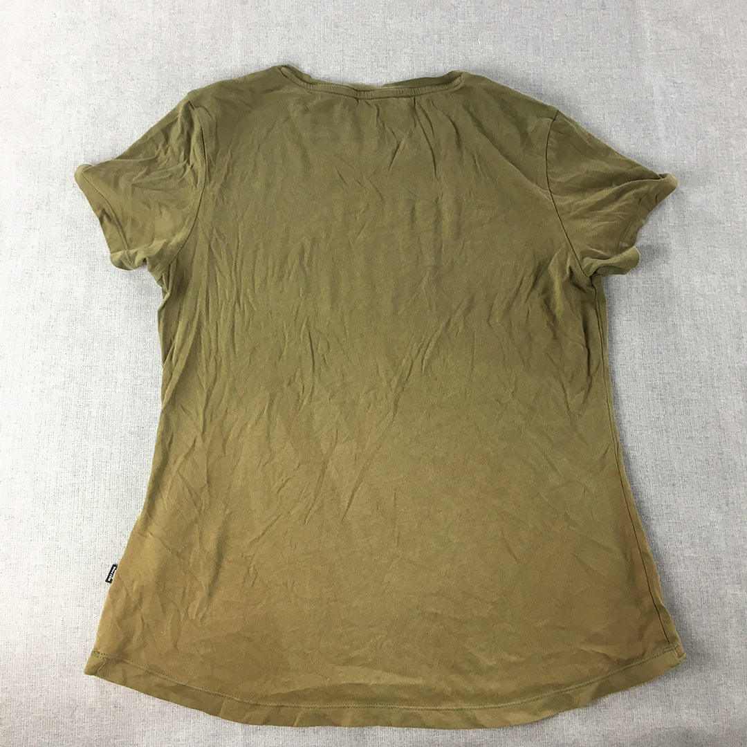 Puma Womens T-Shirt Size L Khaki Green Logo Crew Neck Short Sleeve Top