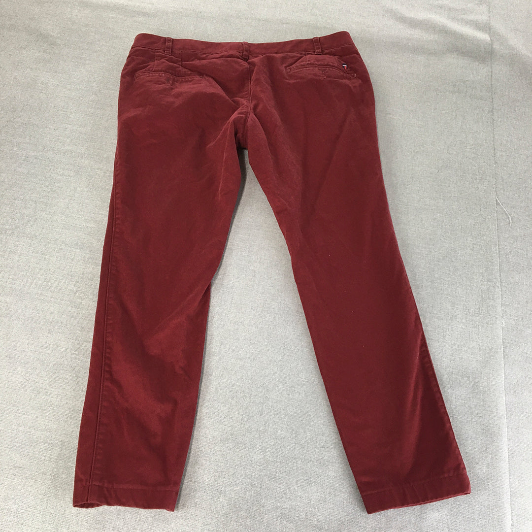 Louis Philippe Mens Chino Pants Size 38 (W38 x L28) Red Slim Straight Trousers