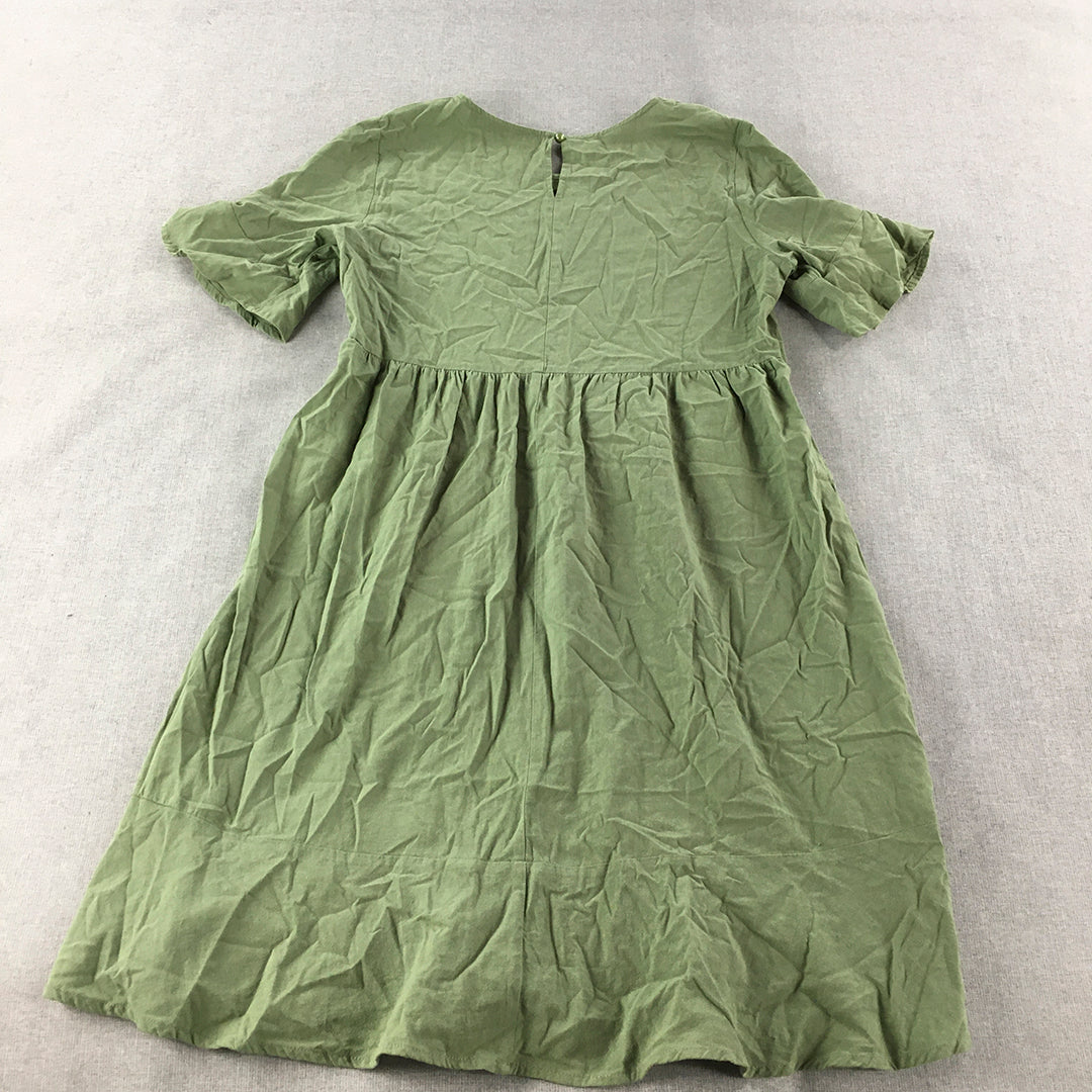 Zanzea Collection Womens Mini Dress Size L Green Pleated A-Line Short Sleeve