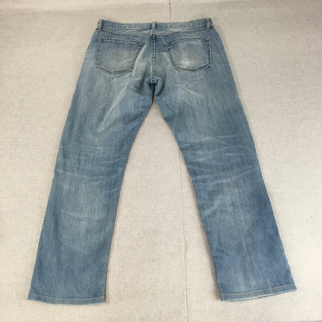 Uniqlo Mens Jeans Size 34 Blue Light Wash Straight Leg Denim