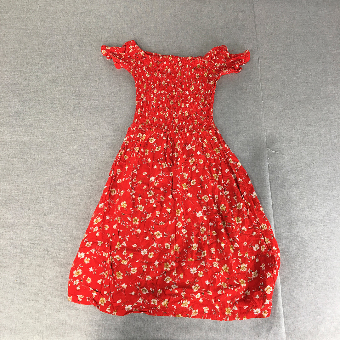 Malibu Womens Mini Dress Size 8 Red Floral Fit & Flare Short Sleeve