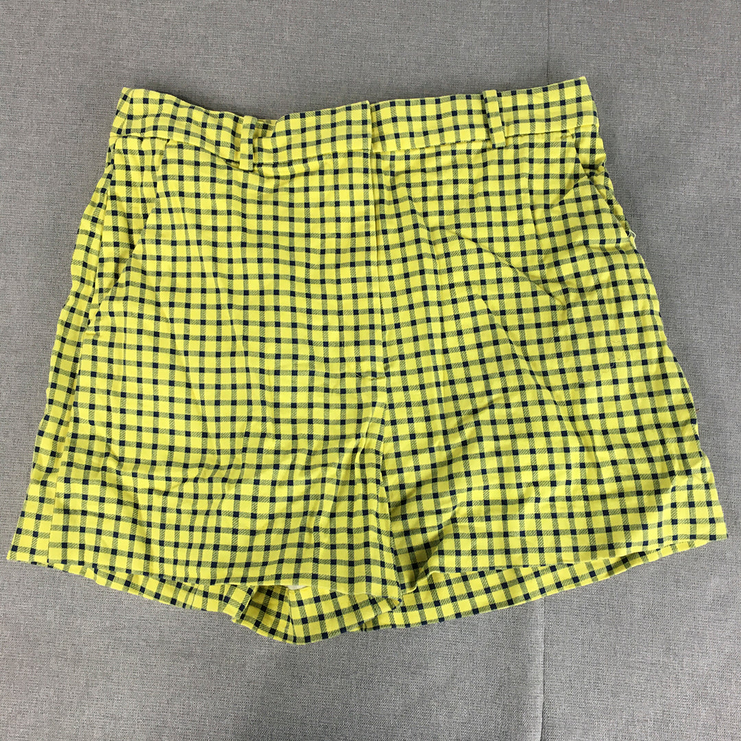 Zara Womens Shorts Size L Yellow Checkered Pockets Bermuda