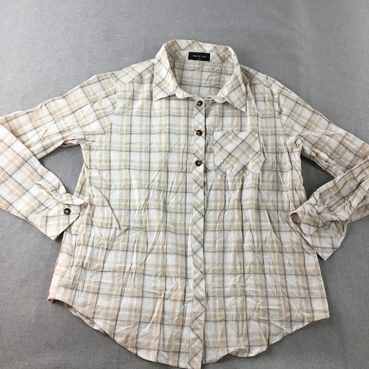 White Fox Womens Shirt Size S/M Brown White Checkered Button-Up