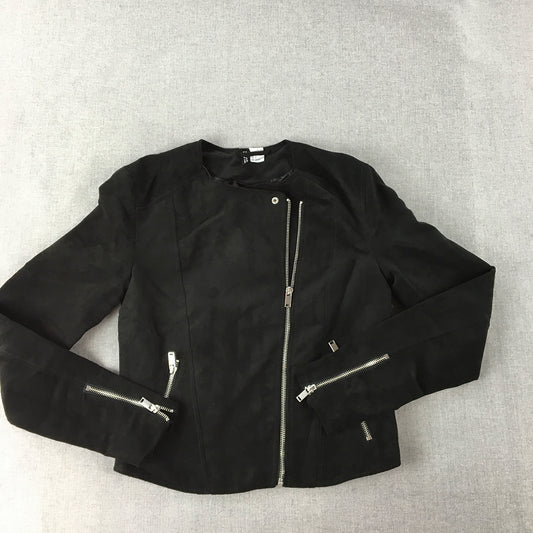 H&M Womens Rider Jacket Size 4 Black Lightweight Biker Zip-Up Cuffs