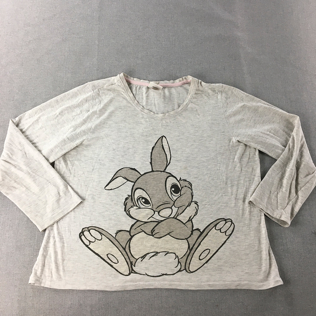 Dinsey Bambi Thumper Womens Top Size L Grey Long Sleeve Pullover Shirt