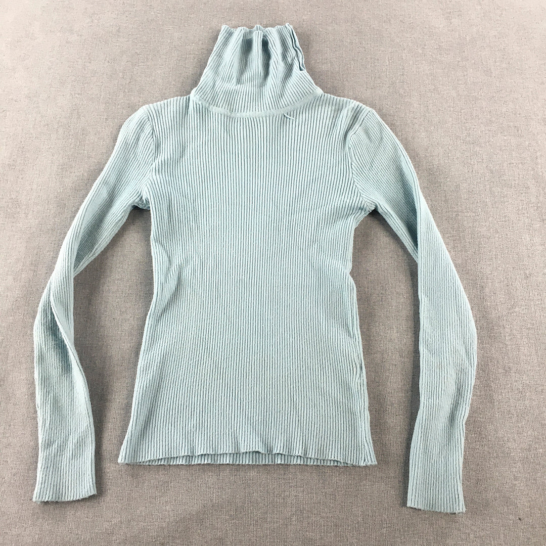 Valleygirl Womens Knit Sweater Size S Light Blue Mock Neck Jumper