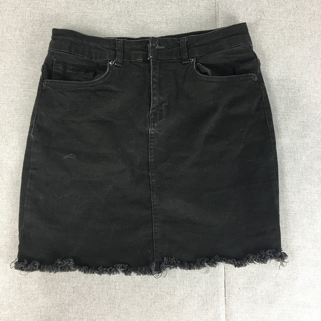 Nasty Girl Womens Denim Mini Skirt Size 10 Black Pockets Raw Hem