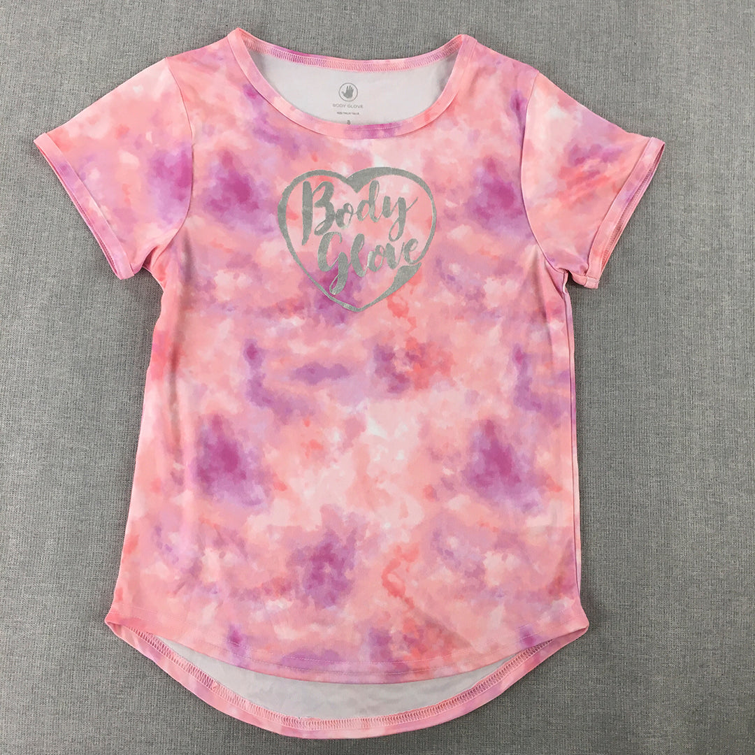 Body Glove Kids Girls T-Shirt Size 8 Pink Tie-Dye Short Sleeve Logo Top