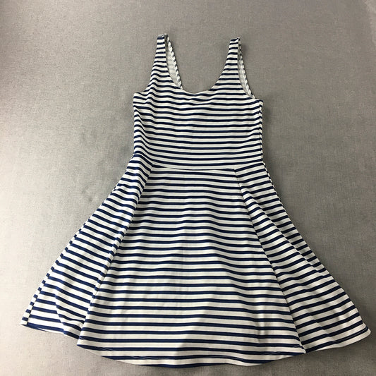 H&M Womens Mini Dress Size 10 Blue & White Striped Fit & Flare Stretch Fabric