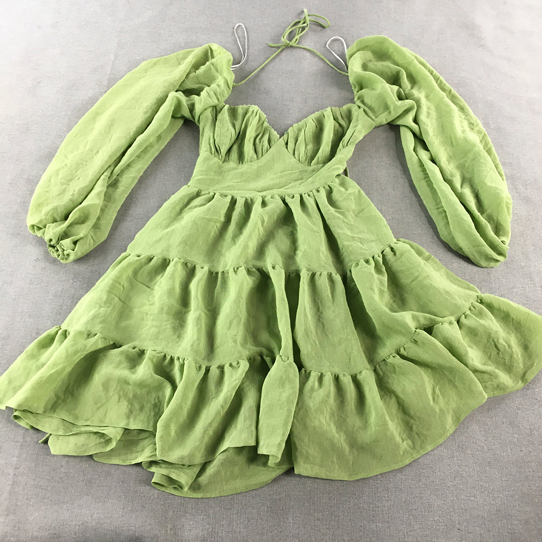 Princess Polly Womens Mini Dress Size 8 Green Tiered Long Sleeve