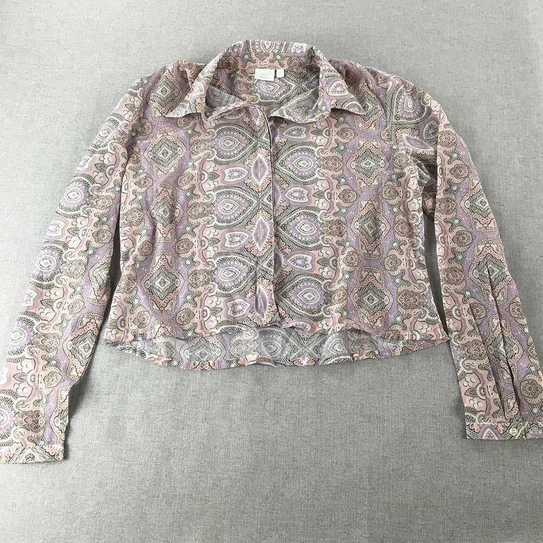 Alba Moda Womens Top Size 42 (AU 10 - 12) Pink Purple Paisley Button-Up Shirt