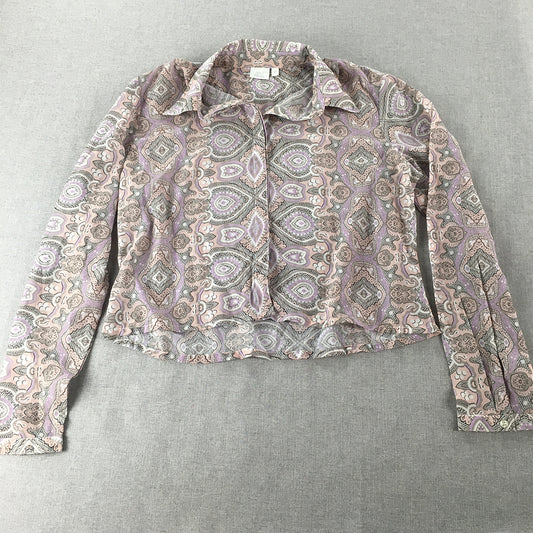 Alba Moda Womens Top Size 42 (AU 10 - 12) Pink Purple Paisley Button-Up Shirt