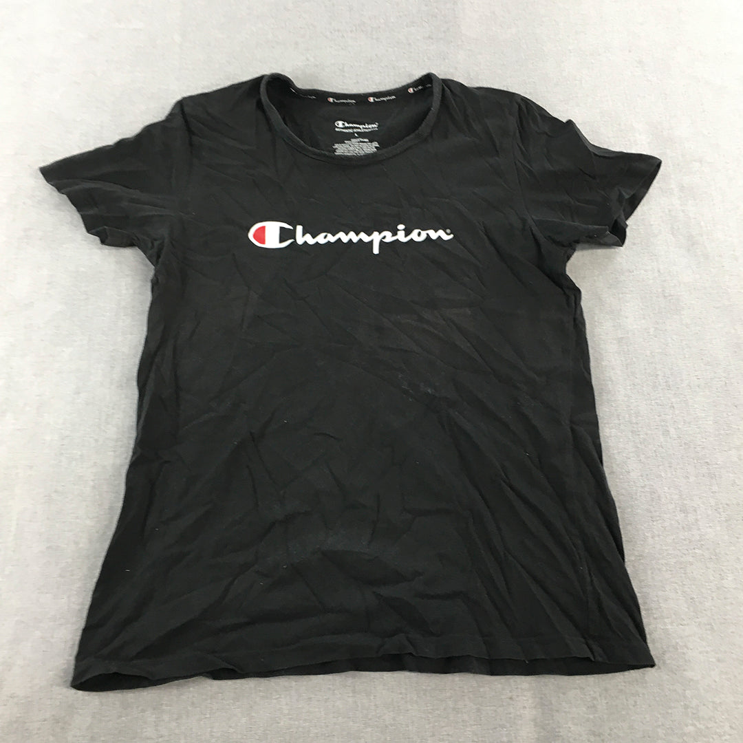 Champion Womens T-Shirt Size L Black Logo Short Sleeve Top