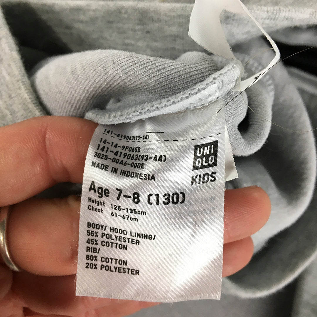 Uniqlo Kids Boys Jacket Size 7 - 8 Years Grey Zip-Up Hoodie Pockets Coat