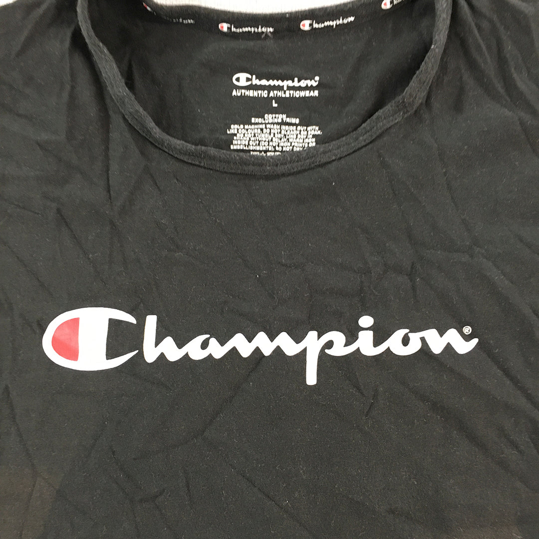 Champion Womens T-Shirt Size L Black Logo Short Sleeve Top