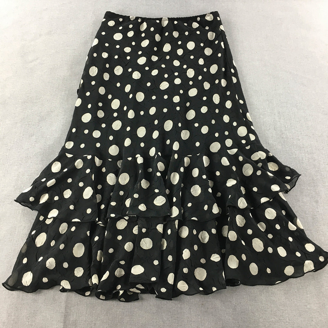 Leesa Fashions Womens A-Line Skirt Size 14 Black Polka Dot Maxi Frilled