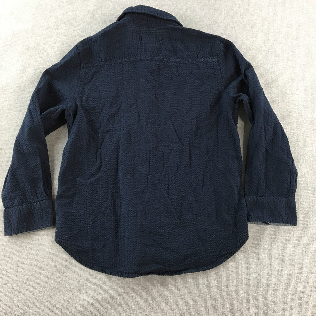 H&M Kids Boys Shirt Size 6 - 7 Years Blue Seersucker Long Sleeve Button-Up