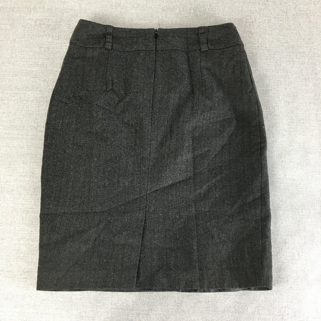 Cue Womens 100% Wool Pencil Skirt Size 8 Grey Midi Straight