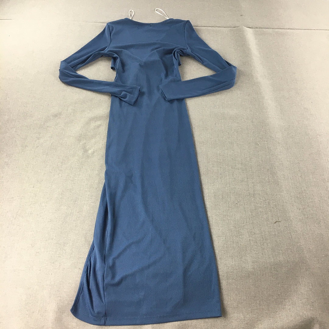 Shareen Collections Womens Evening Gown Size 8 Blue Midi Long Sleeve Stretch